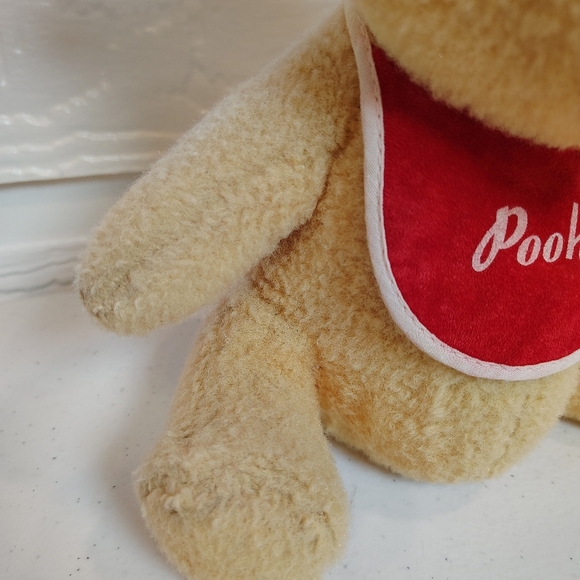 Winnie The Pooh Plush with Bib 9” Stuffed Animal Vintage Walt Disney Productions - Picture 3 of 11